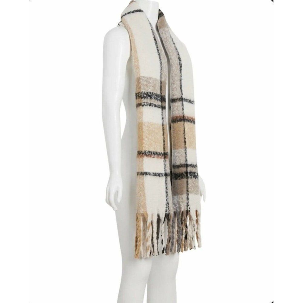 Cejon Women's Spacious Plaid Blanket Winter Wrap Scarf One‎ Size NWT Tan Grey
